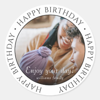 Happy Birthday | Classic Simple Custom Photo Classic Round Sticker