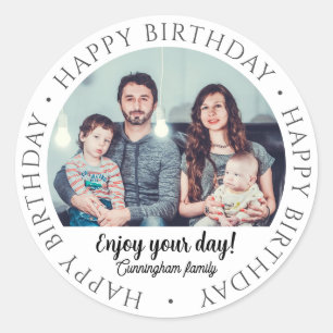 Happy Birthday, Classic Simple Custom Photo Gift Round Sticker