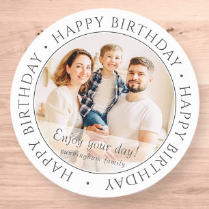 Happy Birthday   Classic Simple Custom Photo Round Sticker