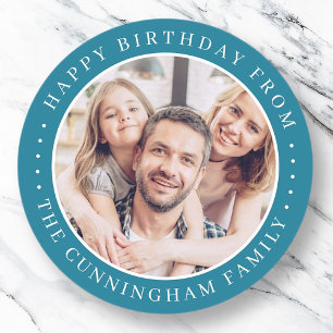 Happy Birthday Classic Simple Family Photo Round Sticker