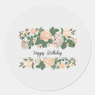 Happy Birthday | Classic Simple Floral Modern Classic Round Sticker