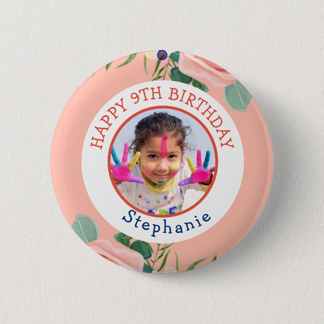 Happy Birthday Classic Simple Photo  2 Inch Round Button (Front)