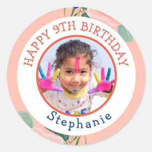 Happy Birthday Classic Simple Photo Round Sticker