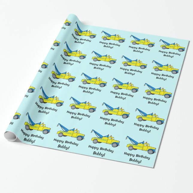 Happy Birthday: Classic Tow Truck Wrapping Paper (Unrolled)