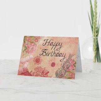 Happy Birthday Classic Violin Vintage Design Pink Card