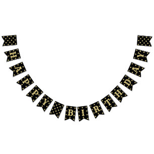 Happy Birthday Classy Black Faux Gold Stars Party Bunting Flags