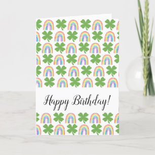 Happy Birthday Clovers and Rainbows Pattern Holiday Card