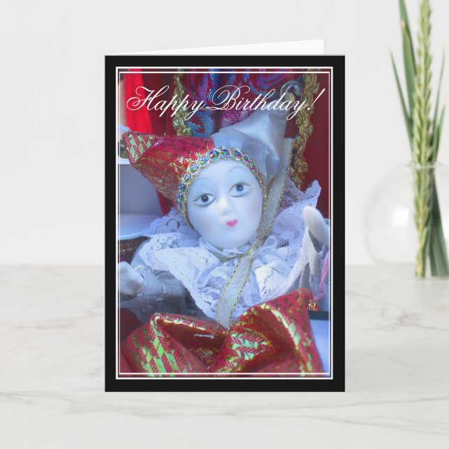 Happy Birthday Clown doll greeting card (Front)
