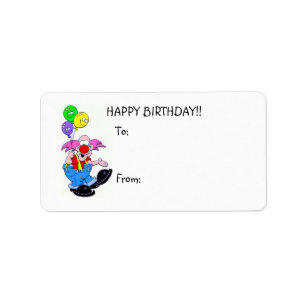 Happy Birthday Clown w/balloons Gift Label