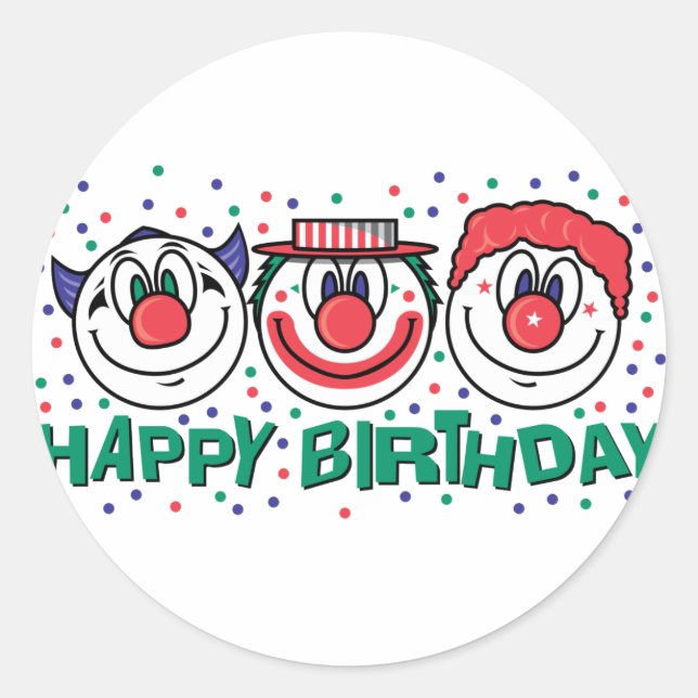 Happy Birthday Clowns Classic Round Sticker (Front)