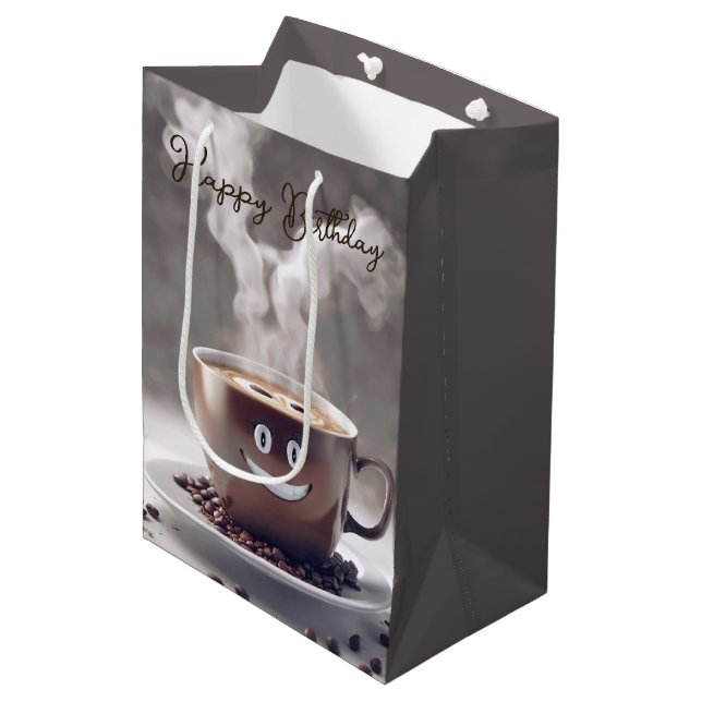 Happy Birthday Coffee With Smile Medium Gift Bag (Front Angled)