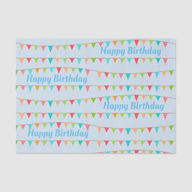 Happy Birthday Colorful Bunting Flags Tissue Paper (Front)