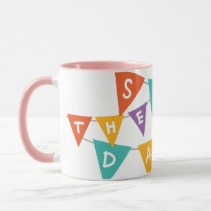 "Happy Birthday" Colorful Bunting Pink Two-Tone Mug