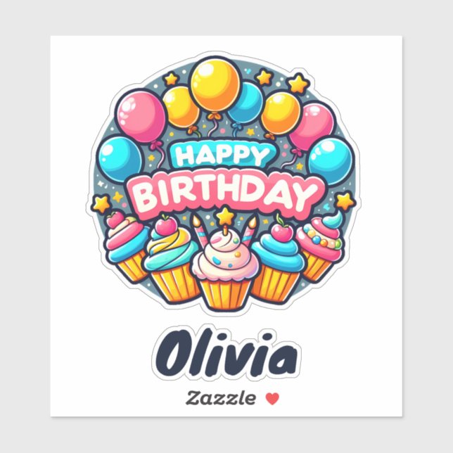 Happy Birthday Colourful Balloons and Cupcakes (Sheet)