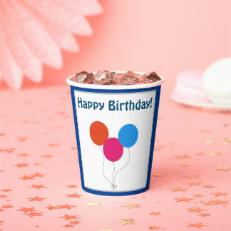 Happy Birthday Colourful Balloons Cartoon Paper Cups