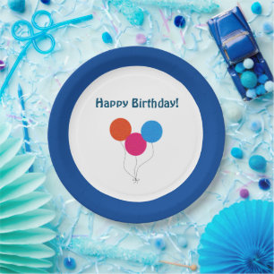 Happy Birthday Colourful Balloons Cartoon Paper Plate