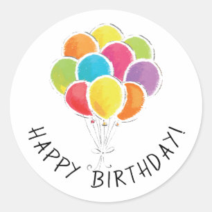 Happy Birthday Colourful Balloons Classic Round Sticker