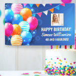 Happy Birthday Colourful Balloons Custom Photo Tex Banner<br><div class="desc">A super fun birthday banner featuring the birthday person's photo and 3 lines of custom text set against a blue background and surrounded by festive balloons and streamers.  Perfect for any age.</div>