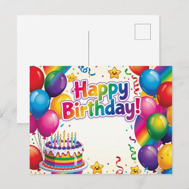 Happy Birthday colourful balloons Postcard (Front/Back)