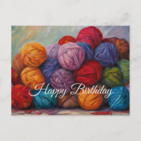 Happy Birthday Colourful Balls of Wool Yarn 