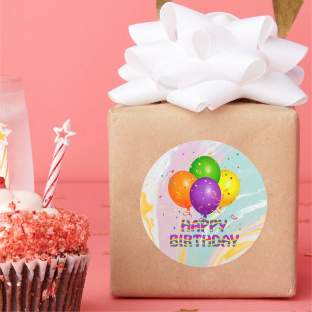Happy Birthday, colourful birthday design, Classic Classic Round Sticker (Party)