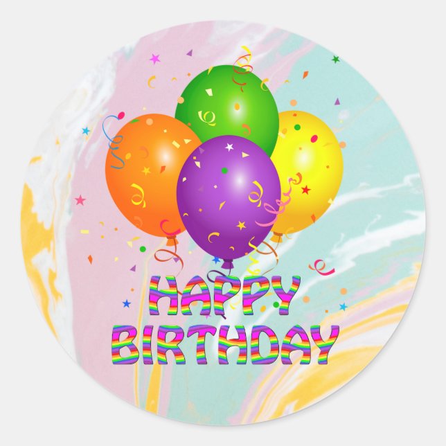 Happy Birthday, colourful birthday design, Classic Round Sticker (Front)