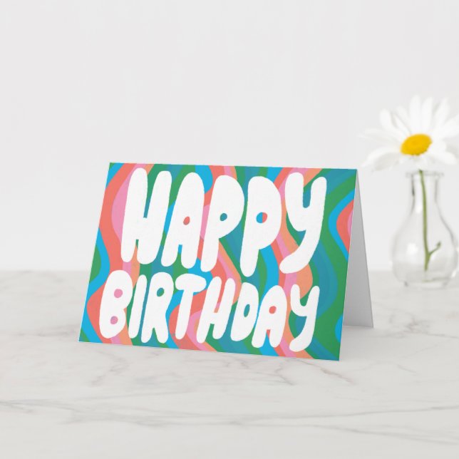 HAPPY BIRTHDAY Colourful Bubble Letters CUSTOM Bda Card (Small Plant)