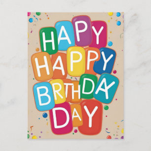 HAPPY BIRTHDAY Colourful Bubble Letters CUSTOM Bda Postcard