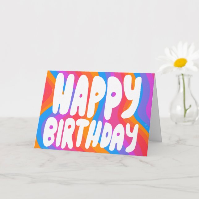 HAPPY BIRTHDAY Colourful Bubble Letters CUSTOM Card (Small Plant)