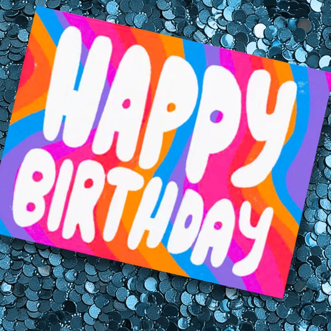 HAPPY BIRTHDAY Colourful Bubble Letters CUSTOM  Postcard (Cheerful colorful rainbow hand lettered happy birthday postcard. Add your own text)
