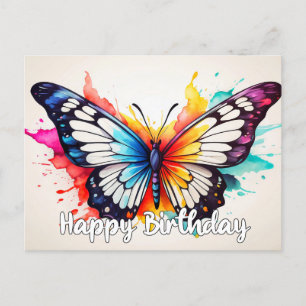Happy Birthday Colourful Butterfly Watercolor Art Holiday Postcard