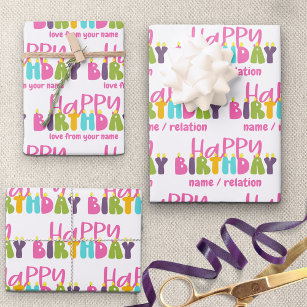 Happy Birthday Colourful Candles Set of 3 Wrapping Paper Sheet