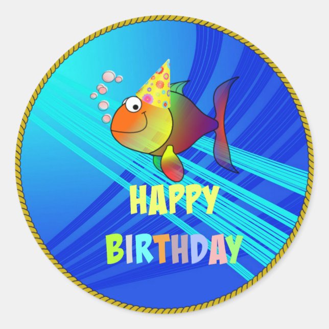 Happy Birthday, Colourful Celebration, Classic Round Sticker (Front)