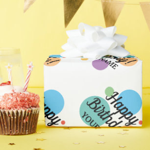Happy Birthday colourful confetti print custom nam Wrapping Paper