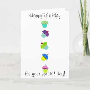 Happy Birthday Colourful Cupcakes Card