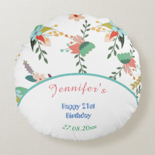 Happy Birthday Colourful Floral Round Pillow