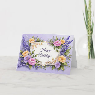Happy Birthday Colourful Flowers on Lavender Card