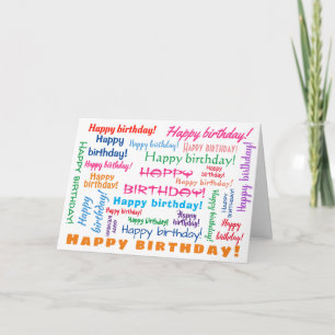 Happy Birthday Colourful Fun Bright Word Cloud Card