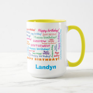 Happy Birthday Colourful Fun Bright Word Cloud Mug