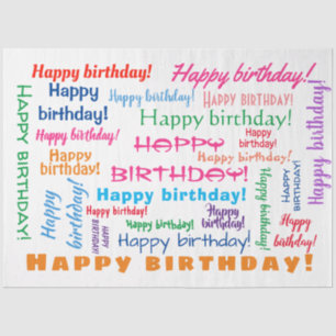 Happy Birthday Colourful Fun Bright Word Cloud Tissue Paper
