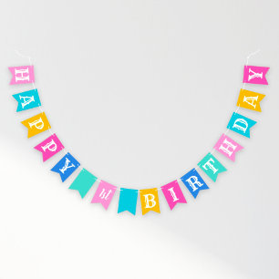 Happy Birthday Colourful Girls Party Letters Bunting Flags