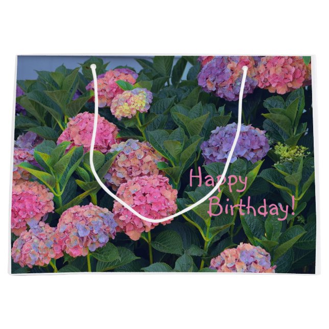 Happy Birthday Colourful Hydrangea Large Gift Bag (Front)