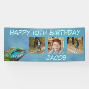 Happy Birthday Colourful Iguana Photo Name Templat Banner