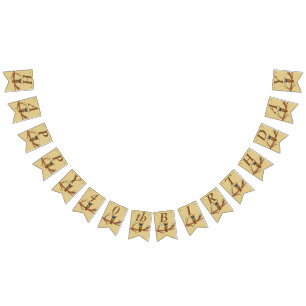 Happy Birthday Colourful Owl On Branch Brown Bunting Flags