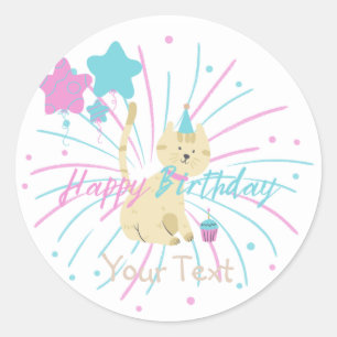Happy Birthday Colourful Party Custom Classic Round Sticker
