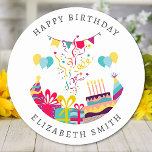Happy Birthday Colourful Party Custom Text Classic Round Sticker<br><div class="desc">Customize the text,  and easily create your personalized sticker. Click EDIT to change the text colour or background colour. You can also TRANSFER this DESIGN on other Zazzle products and adjust it to fit most Zazzle items. Thank you for choosing our designs and stopping by the Standard Studio Designs.</div>