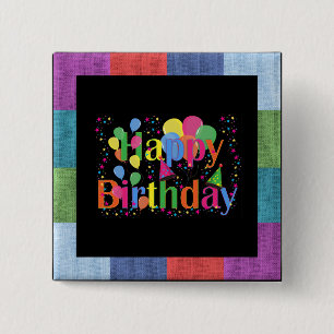 Happy Birthday, colourful party design, 2 Inch Square Button