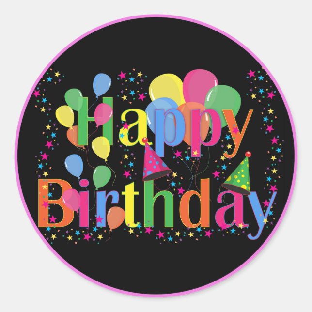 Happy Birthday, colourful party design Classic Rou Classic Round Sticker (Front)