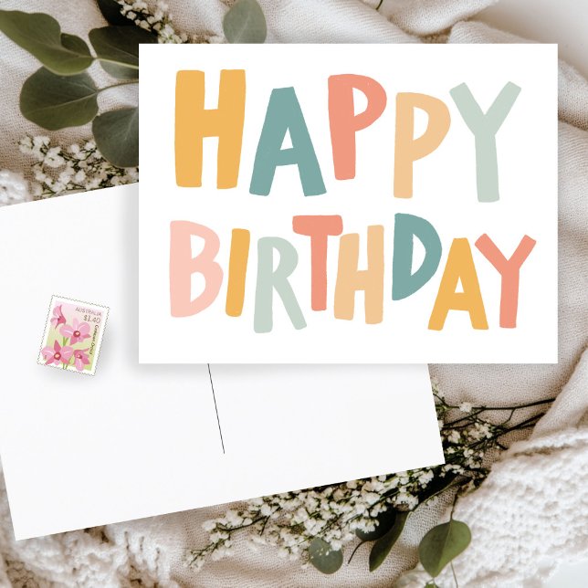 HAPPY BIRTHDAY Colourful Pastel Handlettering Cute Postcard (HAPPY BIRTHDAY Colorful Pastel Handlettering Cute Postcard
)