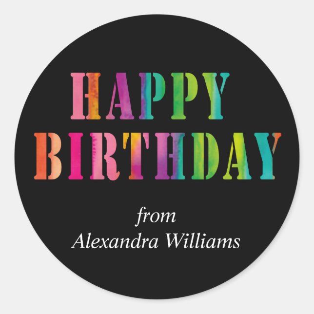 Happy Birthday Colourful Personalized Classic Round Sticker (Front)